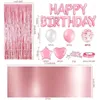 Decoração de festa JFBL Pink Birthday for Girls Happy Banner Baláoons Fringe Curtain Foil Toilth Heart Star