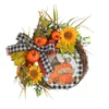 Dekorativa blommor Träskyltdekoration Thanksgiving Sunflower Autumn Color Pumpkinwreath Simulation Plant Door Hanging Artificial