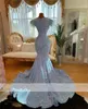 Longs dimonds Sky Blue Robes de bal Sirène Sclume en strass scintillantes cristaux Feathers Sequins For Black Girls Birthday Party Robe