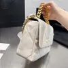 19Bag Luxus Bag Frauen doppelte Buchstaben Dicke Metallleder mit Kette zwei Schultergurte Designer Handtasche Drei Farbmetallspleiß Single Single