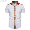 Koszulki męskie afrykańska koszula kente krótkie rękawy Summer męskie 2023 Modna Patchwork Button Zwróć tradycyjne dasiki casual tops 240402