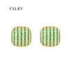 Серьги-гвоздики FXLRY, элегантные серьги с микро-паве, зеленый кубический цирконий, желтое золото, квадратные украшения с большим цирконием для женщин
