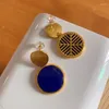 Dangle Earrings In Blue Stud Earings Creative Design Round Lapis Lazuli For Women Vintage High-end And Fashionable Banquet Jewelry