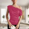 Women's T Shirts One Shoulder Sequin Ruched Tops For Women Asymmetrical Sparkly Glitter Summer Fashion Sexy Ladies Slim Party Club