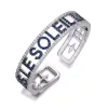 Pulseiras highend clássico carta senhoras pulseira moda marca jóias requintado azul zircônia aberto pulseira melhor presente zk35