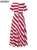 Party Dresses 2024 Vonda Women Off Shoulder Stripe Printed Maxi Dress Sexy Loose Long Sundress Elegant Short Sleeve Bohemian Vestidos