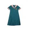 Бальные платья Bebobsons, женское летнее платье, винтажное синее матросское воротник с вышивкой медведя, с коротким рукавом, шифоновое, зеленое, высокое качество