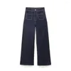 Jeans femininos 2024 outono luz estilo maduro marinho bolso de ar decoração barril reto cintura alta