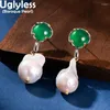 Pendientes colgantes Uglyless asimétricos perlas barrocas naturales mujeres Cool personalizado Irregular 925 ágata de plata Studs