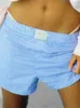 Kvinnors shorts avslappnad lös rutig rand med hög elastisk midja korta byxor 2024 Summer Lounge