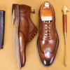 Elbise Ayakkabı Marka Kanat Tip Brogue Style Oxford Erkek İşleri Orijinal Deri Siyah Kahverengi Dantel Yukarı Düğün resmi erkekler