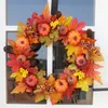 Decorative Flowers Fall Pumpkin Wreath Berry Harvest Front Door Wall Hanging Rattan Pinecone Home Halloween Decor