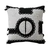 Cuscino Fodera in ciniglia trapuntata bianca nera 45x45 cm Stile geometrico Boho Decorazione neutra Soggiorno camera da letto