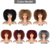 Perücken kurzes Haar Afro Kinky Curly Perücke mit Pony Lose Synthetic Cosplay flauschige natürliche Perücken für schwarze Frauen dunkelbraun 10 "Edelstein