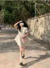 Party Dresses Chinese Style Bow White Fluffy Dress Women's Summer Design Sense midje Bubble Sleeve Double-Layer