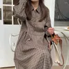 Casual Jurken Japanse Stijl Mode Retro Vrouwen Losse Shirt Jurk 2024 Lente Herfst Causale Plaid Lange Mouwen Midi Vestidos