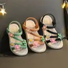 Sommer Kleine Mädchen Sandalen Blume Einfache Nette Rosa Grün Kinder Kleinkind Baby Weiche Casual Schule Mädchen Schuhe 240329