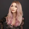 ウィッグスnamm wavy onbre wig for women daily cosplayナチュラルミドルパーツ合成ピンクのかつら熱抵抗性ロリータウィッグ