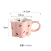 Mugs Hand Painted Cherry Mug Creative Irregular Water Cup Girl Lovely Pink Handmade Ceramic Milk Cups Porcelain Coffee 2024 Gift
