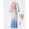 Casual Dresses Miyake Pleated Women Elegant Evening Party Dress Round Neck Long Sleeve Lace-Up Design Formal Occasion 2024 Spring