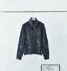 Kvinna Elegant Cardigan Sequin Mohair Zipper Stå upp krage blommig broderi stickad mode fritid kvinnors stickade tröja