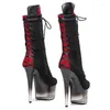 Dansskor Fashion Sexy Model visar PU Upper 17cm/7inch Women's Platform Party High Heels Pole Boots 145