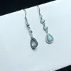 Dingle örhängen 1 par fengbaowu naturlig turkosa örhänge runt cabochon vatten droppe 925 sterling silver reiki helande sten smycken gåva