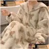 Kobiety dla kobiet flaneli nocne kobiety polarowe ciepły niedźwiedź w stylu Korea Sweet sleepshirt termiczna zimowa nocna odzież nocna dhyzq