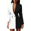 Damskie garnitury Kobiety Blazer 2024 Spring Slim Long Rleeve Elegancki garnitur podwójnie czarny biały płaszcz z płaszczem biurowy