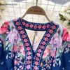 Sukienki Kobiety Runway Spring Summer Flower Beach sukienka z dekoltem w dekolcie guziki z latarnią w dół pasa A-line mini krótkie 2023