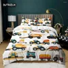 Bedding Sets Boys Cartoon Car Duvet Cover Twin King Kids Construction Vehicles Set Microfiber Machinery Truck Comforter