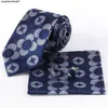 Designer Tiebrand Tie Silk Cufflinks Set Blue Pattern Formal Business Wedding Square Scarf A9y3