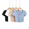 Dames T-shirt T-shirts Dames Rib Button Through Top met korte mouwen Drop Delivery Kleding Kleding Tops Tees Otbsu