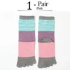 Women Socks 1Pairs Cotton Five Finger Colorful Stripes Split Toe Sports Kawaii Harajuku High Tube Five-Toe