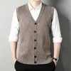 Mens Thickened Casual Sweater Tank Top Autumn and Winter Warm Mens Cardigan Tank Top 240320