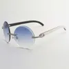 New style small diamonds sunglasses 3524012 round trimming lens with natural hybrid buffalo horn temples, Size: 56-18-140 mm