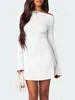 Casual Dresses Women s Sexy Long Sleeve Bodycon Mini Dress Ruched Boat Neck Off Shoulder Club Party Short Streetwear