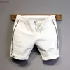 Herr jeans sommar tunna lyxdesigner smala fit mens jeans shorts pojkvän vit rand gata kläder bomull casual shortsl2404