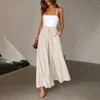 Women's Pants Summer Solid Color Wide Leg Beach Palazzo Ruffled High Waist Drawstring Baggy Trousers Pleated Casual Straight