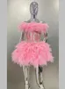 Casual Dresses Pink Color Women Sexig Laced-Up Ball Gown Mini Dress Cute Girls 'Birthday Party Celebrate Nightclub Outfit