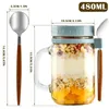 Storage Bottles Glass Overnight 2Pcs Water Cup Oats Jars Portable Milk Oatmeal Fruit 16oz Food Salad Airtight Container Bottle