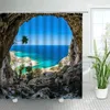 Duschgardiner Dusk Ocean Cave Sea Wave Natural Landscape Tyg Badrum dekoration badkar chic badgardin med krokar