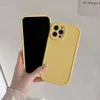 Cell Phone Cases Anti-Fall Yellow Liquid Silicone Case for iPhone 13 14 12 11 Pro Max XR XS 7 8Plus Candy Solid Color Shockproof Back Cover 2442