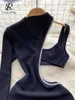 브라스 세트 Singreiny Fashion Hollow Out 섹시한 드레스 One Shoulder Long Sleeves 나이트 클럽 복장 2024 에로틱 파티 슬림 나이트웨어