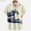 Casual shirts heren heren Hawaiiaanse shirts 3D geprinte korte mouwen Casual rapel strandstijl tops top retro golven geïmporteerde clothing mode 240402