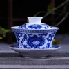 Jingdezhen Ceramic Antique Blue and White Kung Fu Tea Set Three Big Talent Cover Bowl White Porcelain Factory Direct Tea Cup Set