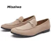 Skor Misalwa British Formal Men loafers Summer Real Suede Leather Men Shoes Office Decent Wood Heel Men Flats Metal Decoration