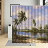 Tende da doccia Tenda impermeabile Pittura a olio Tropical Lsland Beach Coconut Tree Scenery Decorazioni per il bagno Bagno in tessuto poliestere