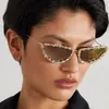 SHAUNA Luxury Crystal Women Cat Eye Sunglasses Trending Men Metal Frame Sun Glasses Gradient Mirror Shades UV400 240318