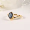 Gems Beauty 14K Gold Plated 925 Sterling Silver Curved Ring Oval 6x8mm Solitaire Color Colund Colundum engagem 240402